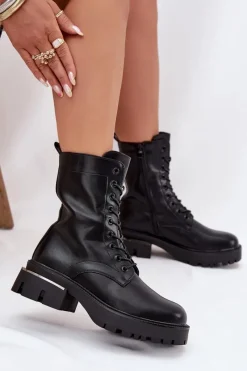 Best Botki Workery Damskie Na Klocku Czarne Alviora Damskie Botki Sznurowane|Botki Płaskie