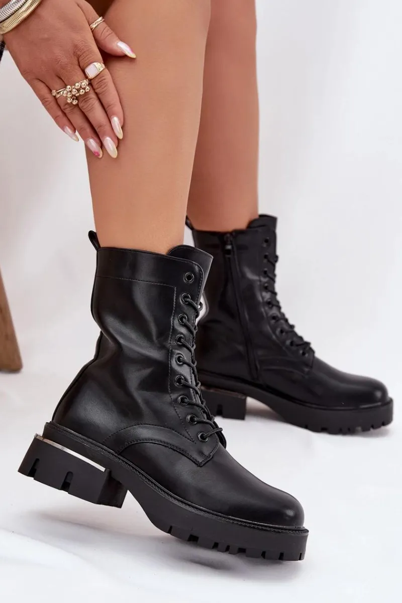 Best Botki Workery Damskie Na Klocku Czarne Alviora Damskie Botki Sznurowane|Botki Płaskie