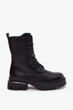 Best Botki Workery Damskie Na Klocku Czarne Alviora Damskie Botki Sznurowane|Botki Płaskie