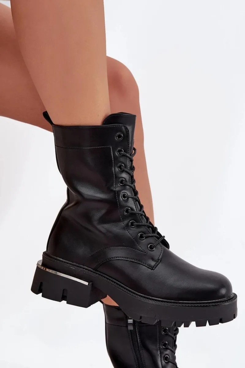 Best Botki Workery Damskie Na Klocku Czarne Alviora Damskie Botki Sznurowane|Botki Płaskie