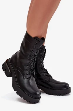 Best Botki Workery Damskie Na Klocku Czarne Alviora Damskie Botki Sznurowane|Botki Płaskie