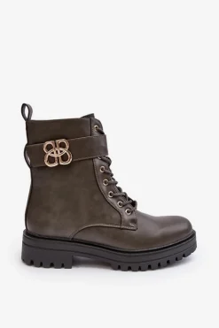 Botki Ocieplane|Botki Sznurowane></noscript>Boto Botki Workery Damskie Na Suwak Z Ozdobą Ciemnozielone Ciossava