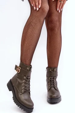 Botki Ocieplane|Botki Sznurowane></noscript>Boto Botki Workery Damskie Na Suwak Z Ozdobą Ciemnozielone Ciossava