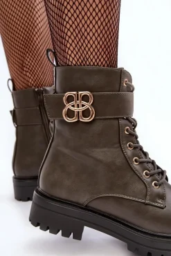 Botki Ocieplane|Botki Sznurowane></noscript>Boto Botki Workery Damskie Na Suwak Z Ozdobą Ciemnozielone Ciossava