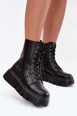 Clearance Botki Workery Damskie Na Platformie Ocieplane Vinceza 58588 Czarne Damskie Botki Ocieplane|Botki Na Koturnie