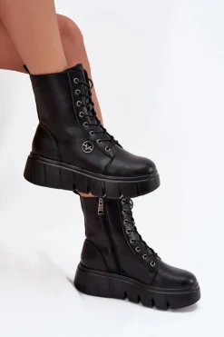 Clearance Botki Workery Damskie Na Platformie Ocieplane Vinceza 58588 Czarne Damskie Botki Ocieplane|Botki Na Koturnie