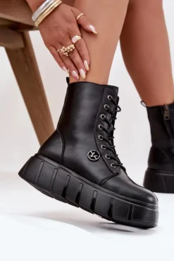 Clearance Botki Workery Damskie Na Platformie Ocieplane Vinceza 58588 Czarne Damskie Botki Ocieplane|Botki Na Koturnie