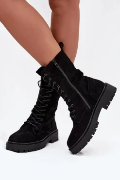 Discount Botki Workery Damskie Ocieplane Czarne Marvielle Damskie Botki Ocieplane|Botki Sznurowane