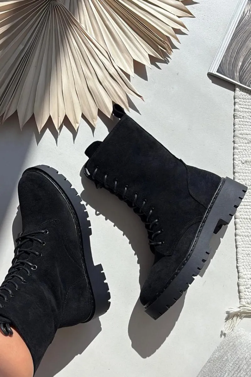 Discount Botki Workery Damskie Ocieplane Czarne Marvielle Damskie Botki Ocieplane|Botki Sznurowane