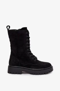 Discount Botki Workery Damskie Ocieplane Czarne Marvielle Damskie Botki Ocieplane|Botki Sznurowane