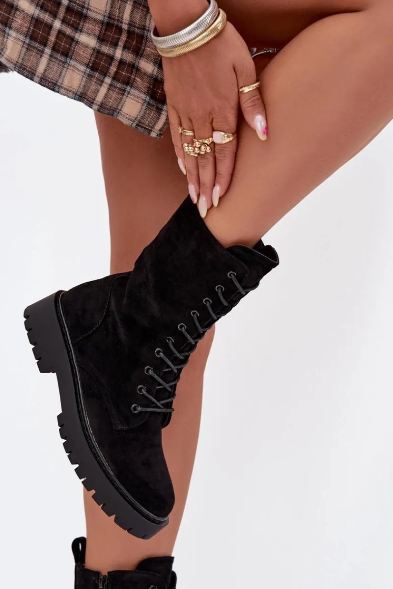 Discount Botki Workery Damskie Ocieplane Czarne Marvielle Damskie Botki Ocieplane|Botki Sznurowane