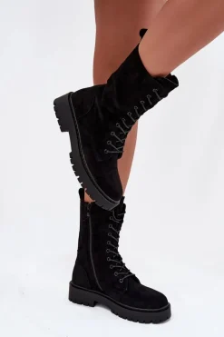 Discount Botki Workery Damskie Ocieplane Czarne Marvielle Damskie Botki Ocieplane|Botki Sznurowane