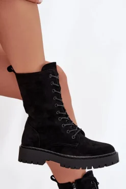 Discount Botki Workery Damskie Ocieplane Czarne Marvielle Damskie Botki Ocieplane|Botki Sznurowane