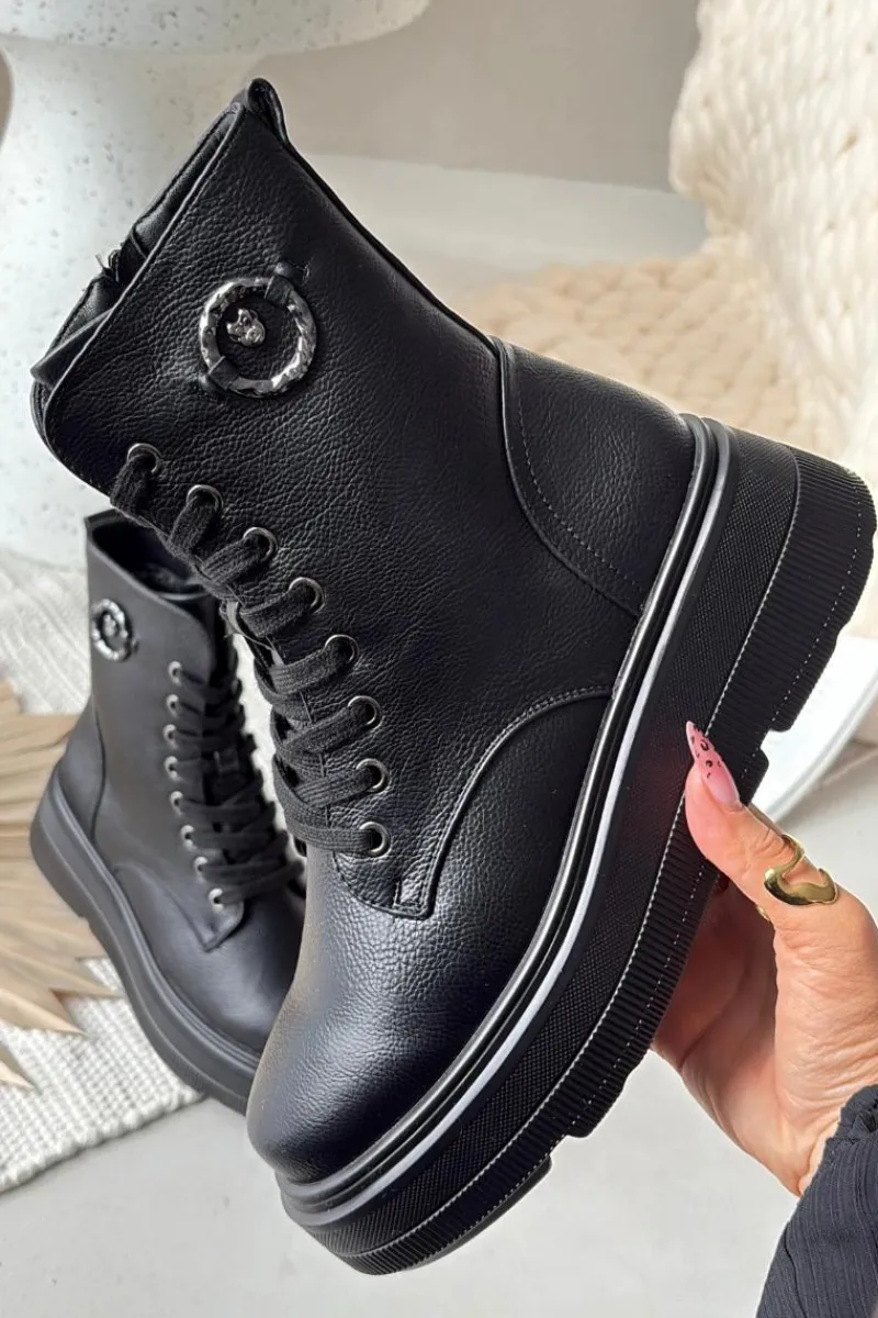 Botki Ocieplane|Botki Na Koturnie>Buty damskie Vinceza Botki Workery Damskie Ocieplane Na Platformie Z Ozdobnym Detalem Vinceza 16513 Czarne