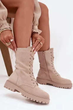 Clearance Boto Botki Workery Damskie Ocieplane Beżowe Marvielle Beżowy