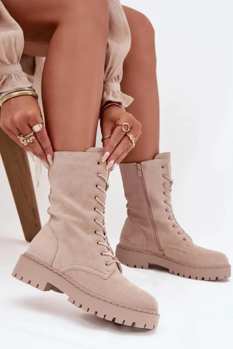 Clearance Boto Botki Workery Damskie Ocieplane Beżowe Marvielle Beżowy