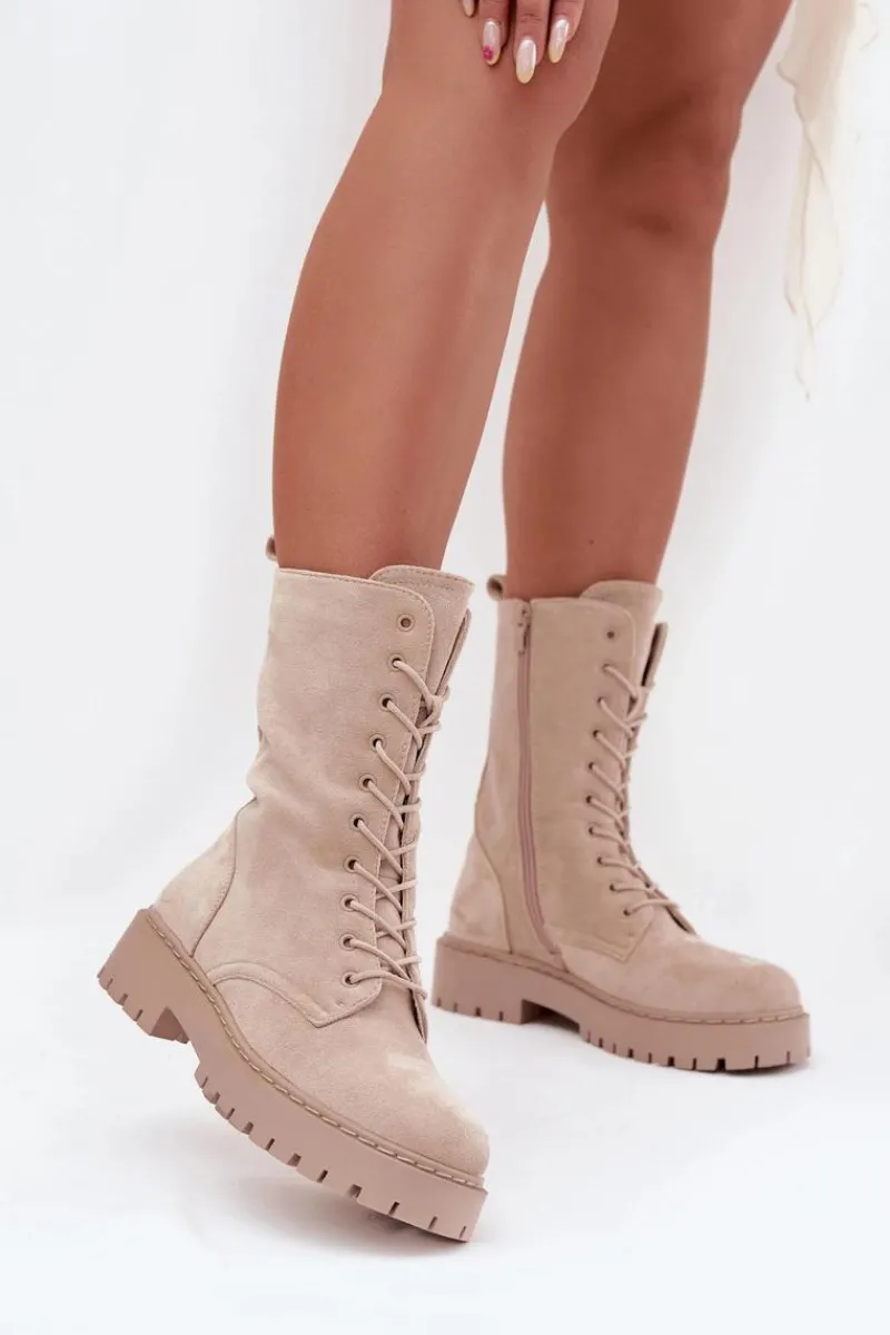 Clearance Boto Botki Workery Damskie Ocieplane Beżowe Marvielle Beżowy