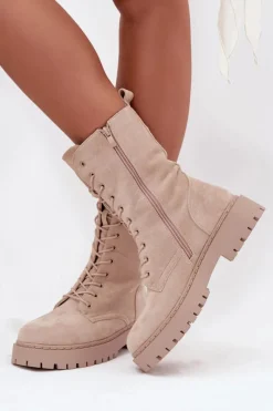 Clearance Boto Botki Workery Damskie Ocieplane Beżowe Marvielle Beżowy