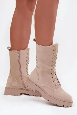 Clearance Boto Botki Workery Damskie Ocieplane Beżowe Marvielle Beżowy