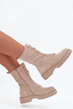 Clearance Boto Botki Workery Damskie Ocieplane Beżowe Marvielle Beżowy