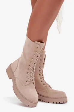 Clearance Boto Botki Workery Damskie Ocieplane Beżowe Marvielle Beżowy