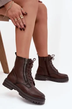 Botki Ocieplane|Czarne Botki>Boto Botki Workery Damskie Ocieplane Czekoladowe Ivonelle Brązowy