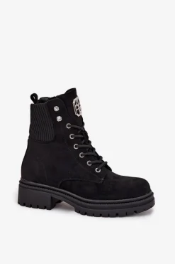 Botki Ocieplane|Botki Sznurowane></noscript>Boto Botki Workery Damskie Ocieplane Z Ozdobami Czarne Olivira