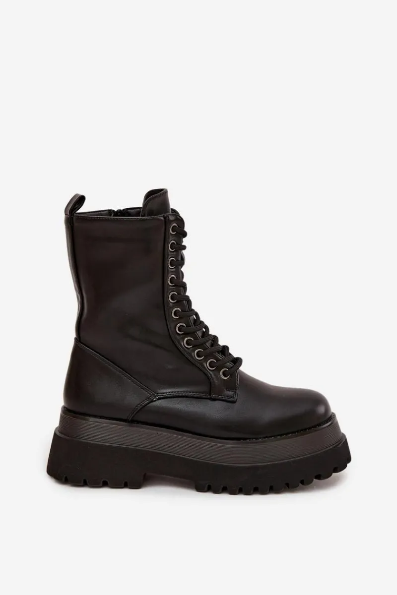 Hot Boto Botki Workery Damskie Ocieplane Na Masywnej Platformie Czarne Felisse