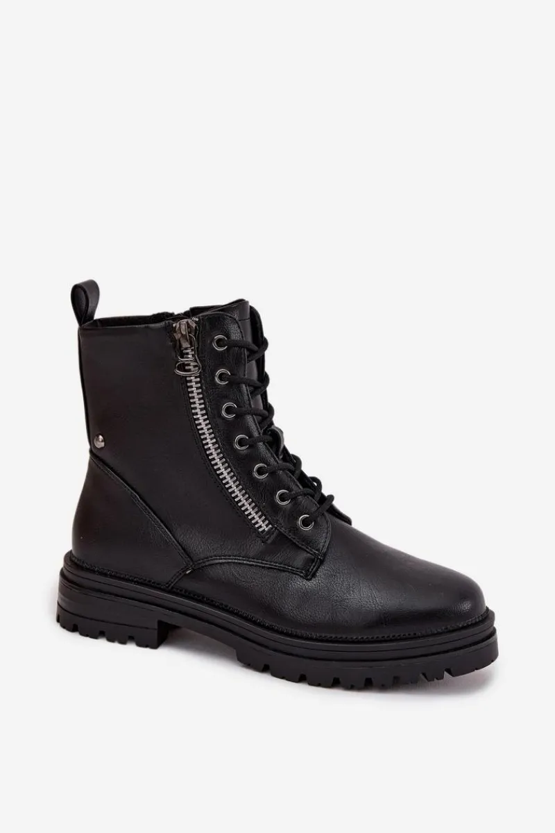 Clearance Botki Workery Damskie Ocieplane Czarne Ivonelle Damskie Botki Ocieplane|Botki Sznurowane