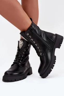 Online Boto Botki Workery Damskie Z Kryształkami Na Języku Czarne Rosira