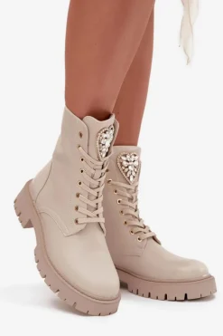 Botki Sznurowane|Brązowe I Beżowe Botki><noscript><img width=