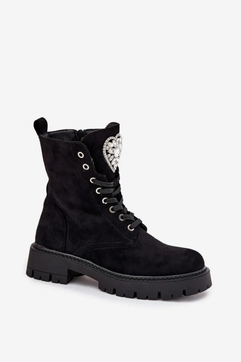 Sale Boto Botki Workery Damskie Z Kryształkami Na Języku Czarne Rosira Czarny
