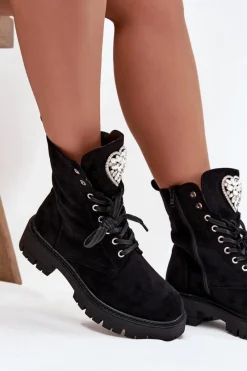 Sale Boto Botki Workery Damskie Z Kryształkami Na Języku Czarne Rosira Czarny