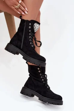 Sale Boto Botki Workery Damskie Z Kryształkami Na Języku Czarne Rosira Czarny