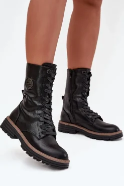 Outlet Boto Botki Workery Damskie Z Ozdobnym Detalem Ocieplane Czarne Dorialine Czarny