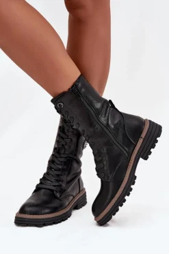 Outlet Boto Botki Workery Damskie Z Ozdobnym Detalem Ocieplane Czarne Dorialine Czarny