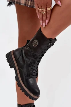 Outlet Boto Botki Workery Damskie Z Ozdobnym Detalem Ocieplane Czarne Dorialine Czarny