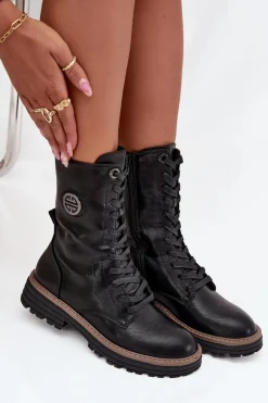 Outlet Boto Botki Workery Damskie Z Ozdobnym Detalem Ocieplane Czarne Dorialine Czarny