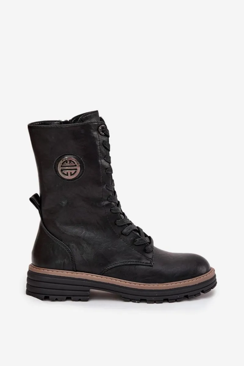 Outlet Boto Botki Workery Damskie Z Ozdobnym Detalem Ocieplane Czarne Dorialine Czarny