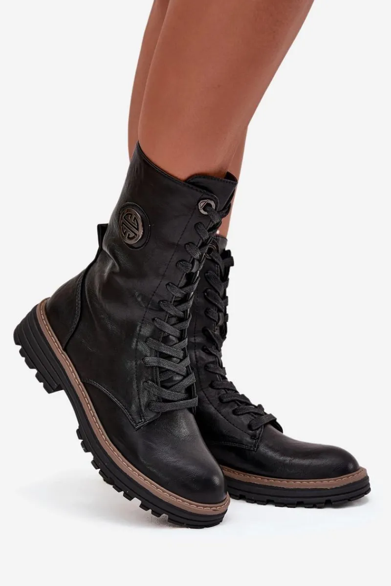 Outlet Boto Botki Workery Damskie Z Ozdobnym Detalem Ocieplane Czarne Dorialine Czarny