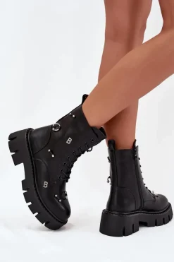 Botki Ocieplane|Czarne Botki>Boto Botki Workery Damskie Z Ozdobami Ocieplane Czarne Lunea