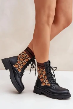 Best Boto Botki Workery Damskie Ze Skarpetą W Panterkę Czarne Penthis Czarny