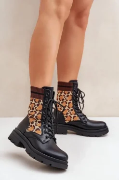 Best Boto Botki Workery Damskie Ze Skarpetą W Panterkę Czarne Penthis Czarny