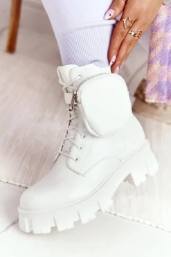Sale Boto Botki Workery Na Platformie z Nerką Białe Saturday