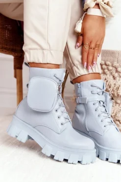 Discount Boto Botki Workery Na Platformie z Nerką Niebieskie Saturday