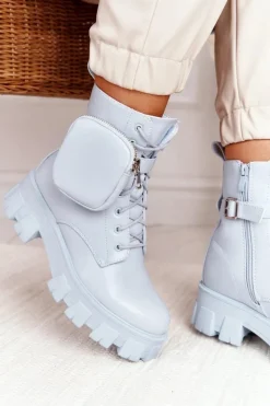 Discount Boto Botki Workery Na Platformie z Nerką Niebieskie Saturday