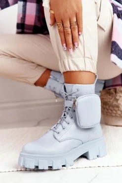 Discount Boto Botki Workery Na Platformie z Nerką Niebieskie Saturday