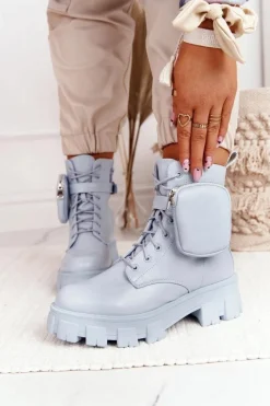 Discount Boto Botki Workery Na Platformie z Nerką Niebieskie Saturday