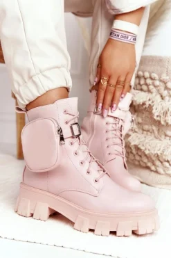 Hot Botki Workery Na Platformie z Nerką Różowe Saturday Damskie Botki Wiosenne|Damskie Trapery