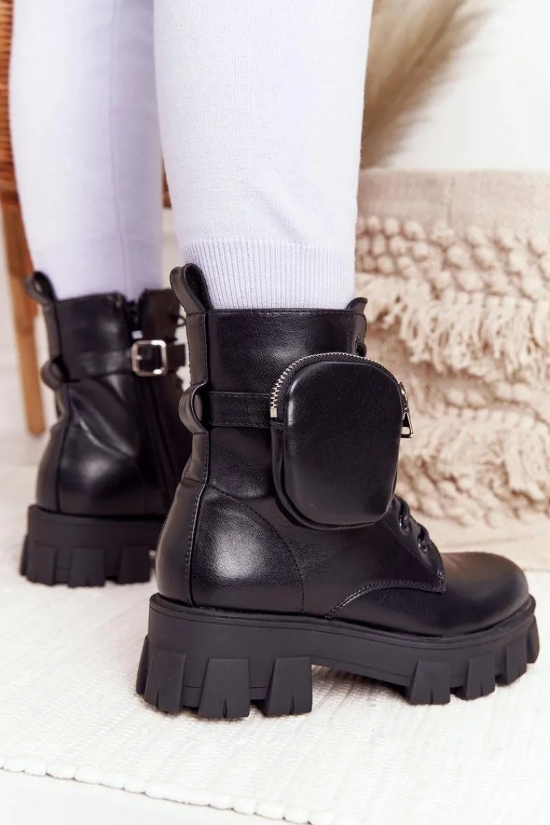 New Botki Workery Na Platformie z Nerką Czarne Saturday Damskie Botki Wiosenne|Damskie Trapery